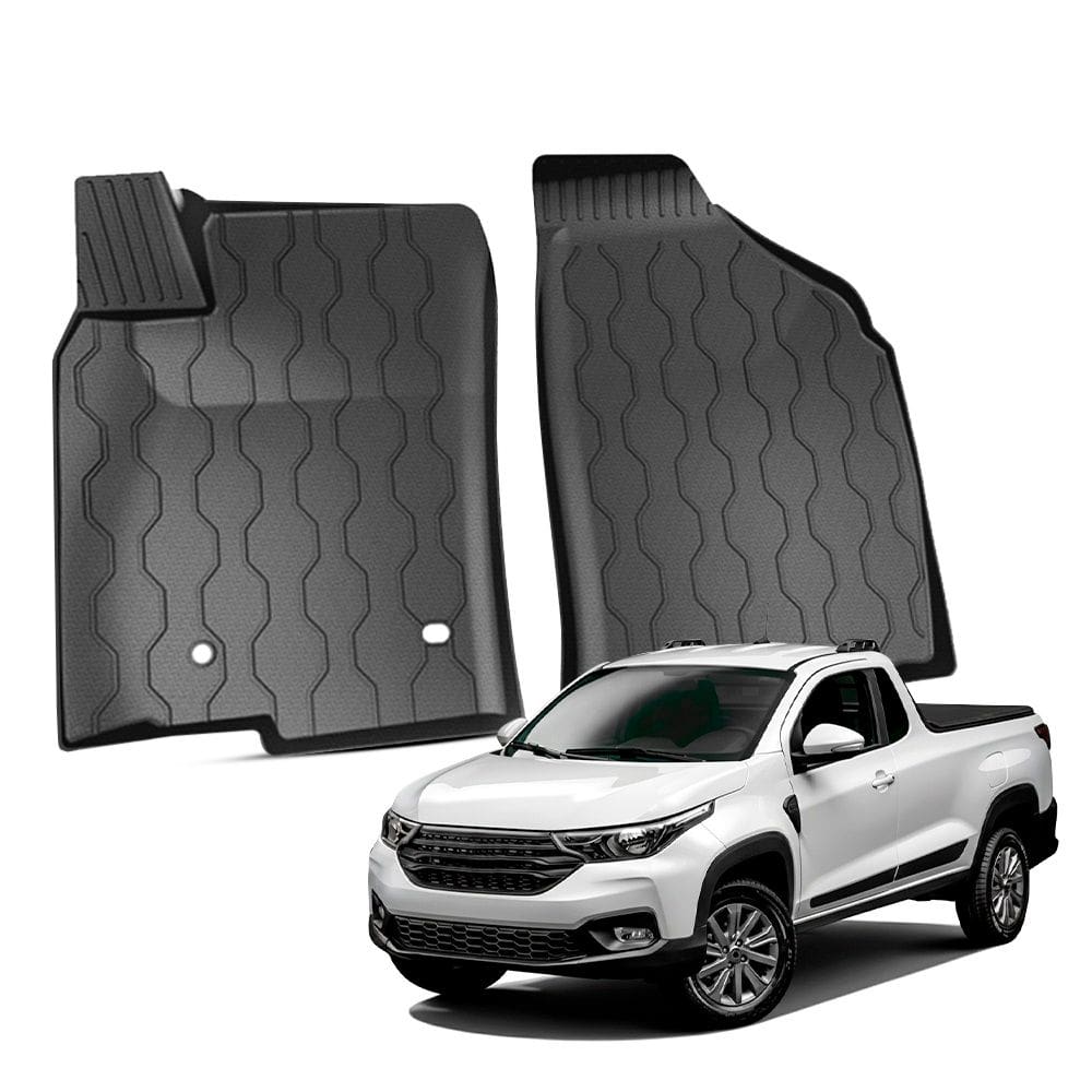 Tapete para Strada 2020 a 2026 Cabine Simples com Bordas Elevadas Antiderrapante Tipo Bandeja Jogo 2 Peças