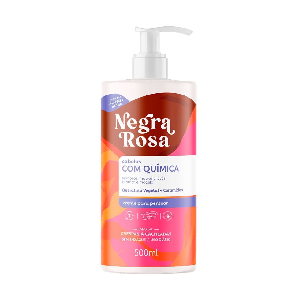 Creme para Pentear Cabelos com Química Negra Rosa Crespas e Cacheadas 500ml