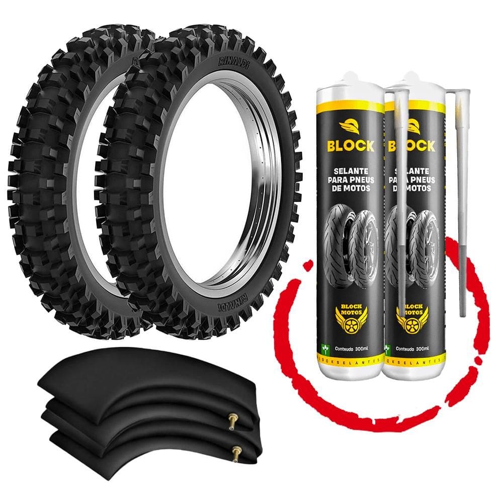 Kit Par Pneu Crf250 Xr250 Lander Tenere 80/100-21 + 110/100-18 Rw33 Rinaldi + Camara + Selante