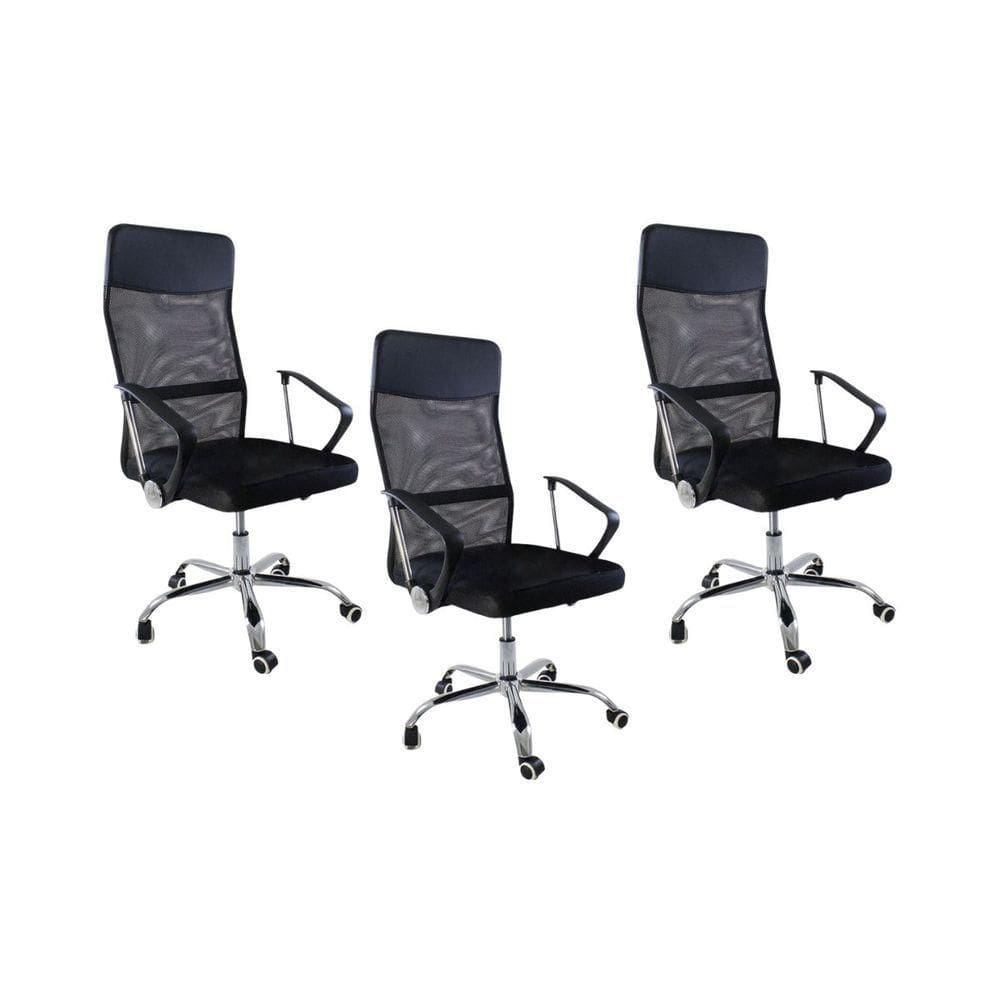 Kit 3 Cadeiras De Escritório Nagano Tela Mesh Giratória