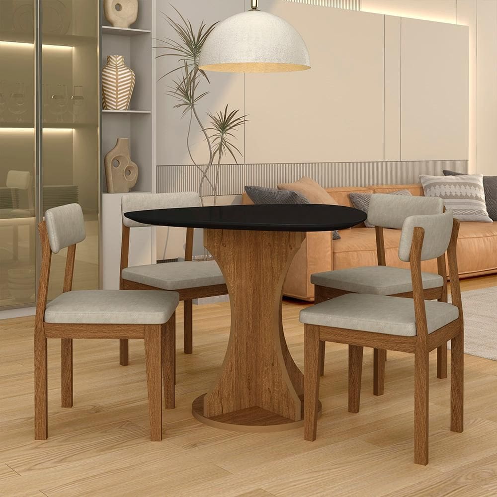 Mesa Tampo Orgânico Beijing + 4 Cad. Estofadas Fre/pto/s.bege - M.a