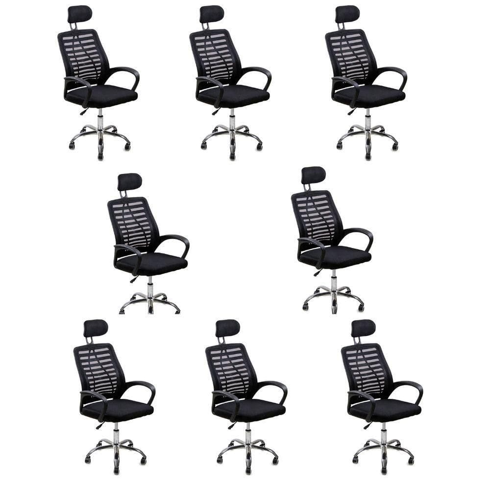 Kit 8 Cadeiras Escritório Diretor Tela Mesh Com Encosto De Cabeça Preto
