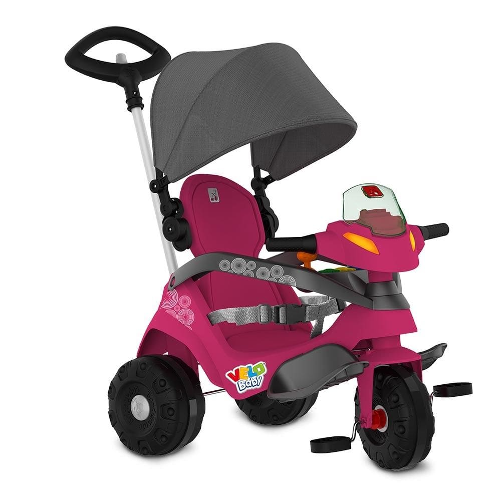 Triciclo Velobaby Reclinável com Capota Passeio e Pedal Rosa Bandeirante