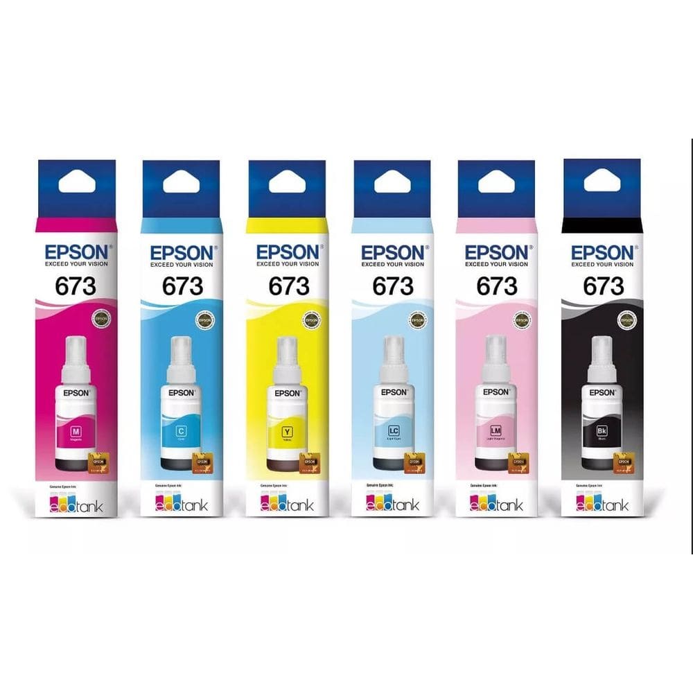Kit 6 Cores Tinta Epson 673 T673 Genuíno Para Impressora Ecotank L800 L805 L810 L850 L1800 6x70ml Venc. 12/2027