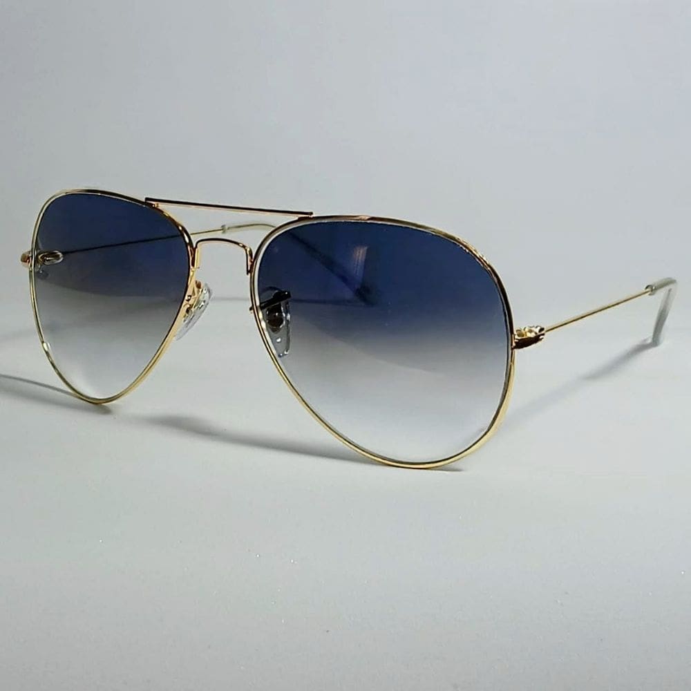 Óculos De Sol Piloto Dourado/Azul Lentes Cristal Cr39 Prot. Uv400 + KIT