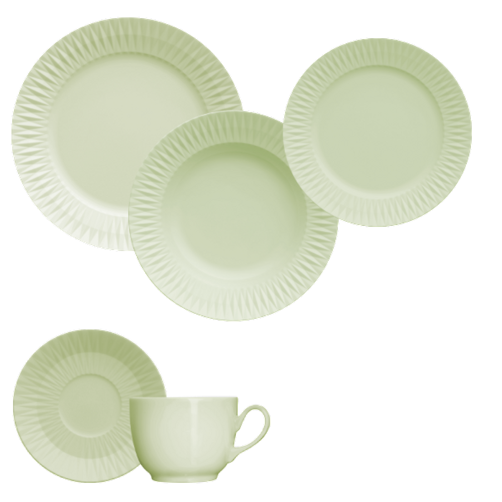 Jogo Jantar Chá  20 peças Verde Menta Relevo Diamante Germer