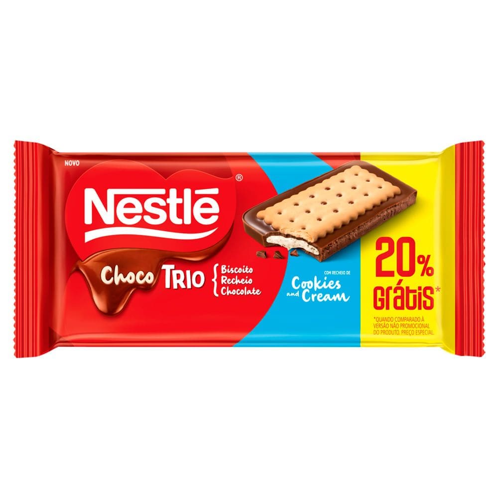 Choco Trio Nestlé Chocolate Biscoito e Recheio Cookies and Cream 90g Ganhe 20%