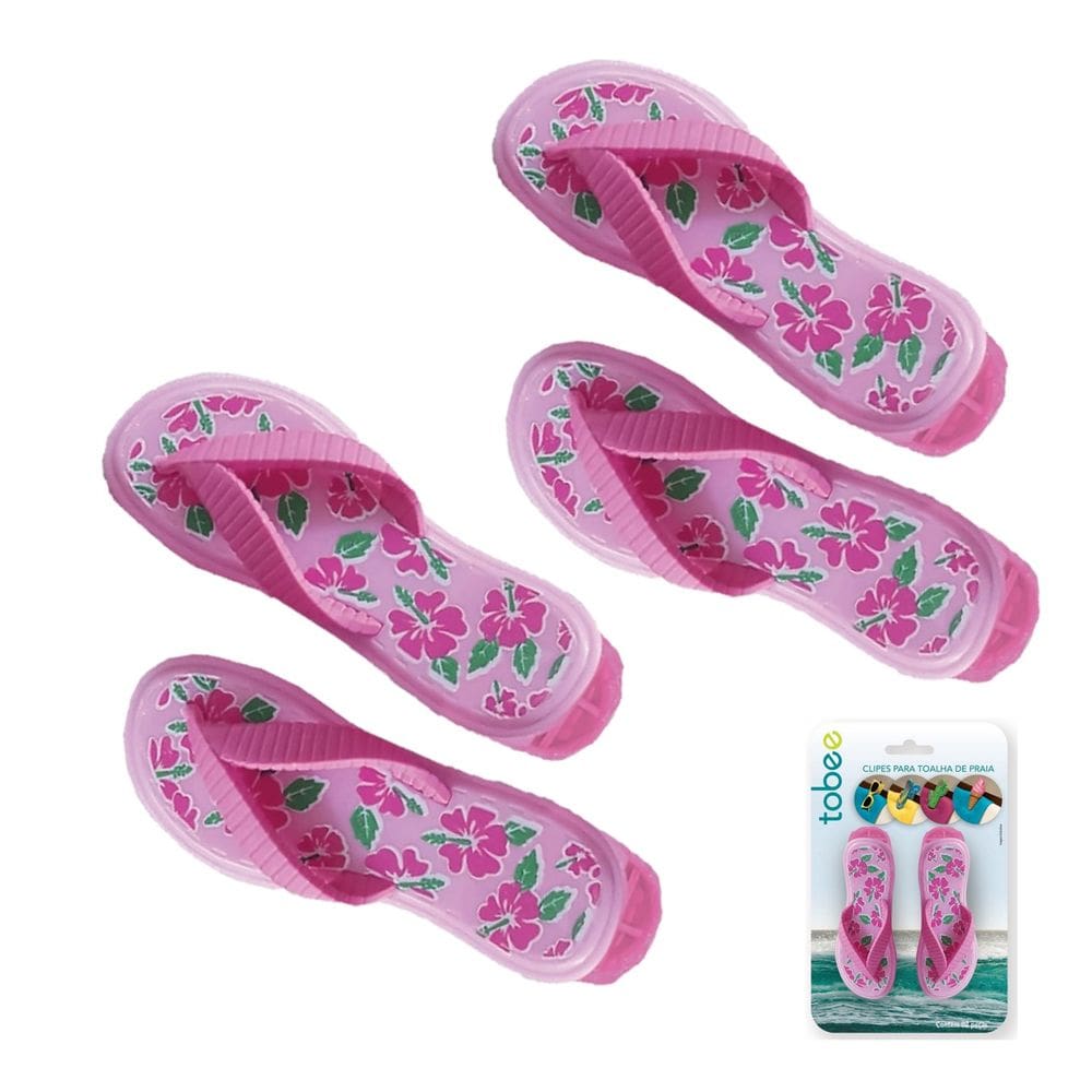 Kit 4 Prendedores De Toalha Sandália Rosa Clip Para Cadeira De Praia - 3104 Tobee