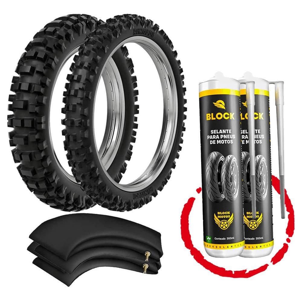 Kit Par Pneus Ttr 125 Crf 150f Trilha Cross 70/100-19 + 90/100-16 Rmx35 Rinaldi + Camaras + Vacinas