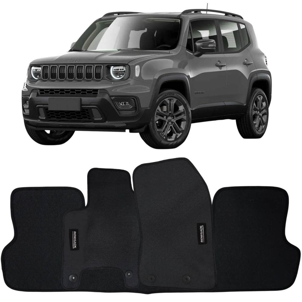 Tapete Borracha Renegade 2015 à 2025 Preto Pvc Logo Bordado Jogo 3 Peças Personalizado Automotivo