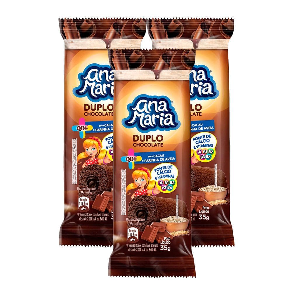 Kit 3 Bolinho Ana Maria Duplo QD+ Chocolate 35g