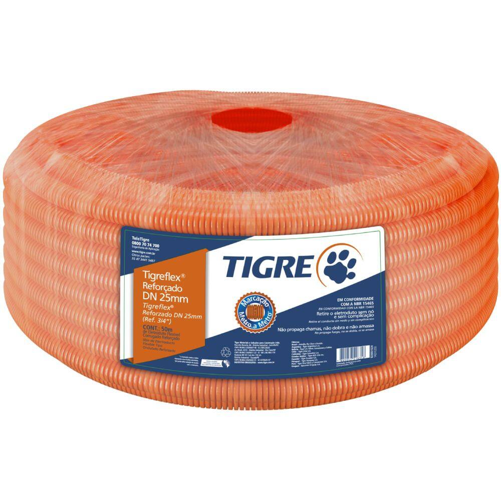 Eletroduto Flexível Corrugado Reforçado 50m 25mm Laranja - 14211250 - TIGRE