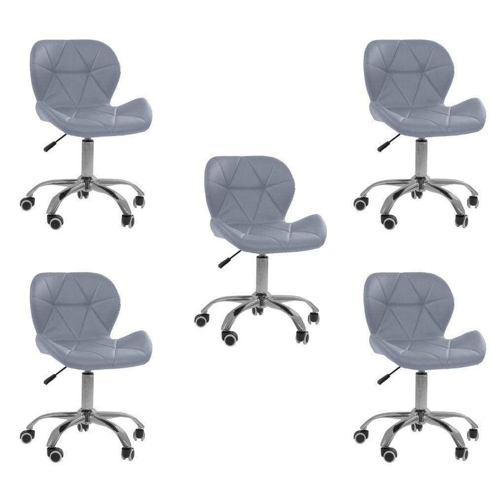 Kit 5 Cadeiras Office Eiffel Slim Com Base Giratória E Ajustável Cinza