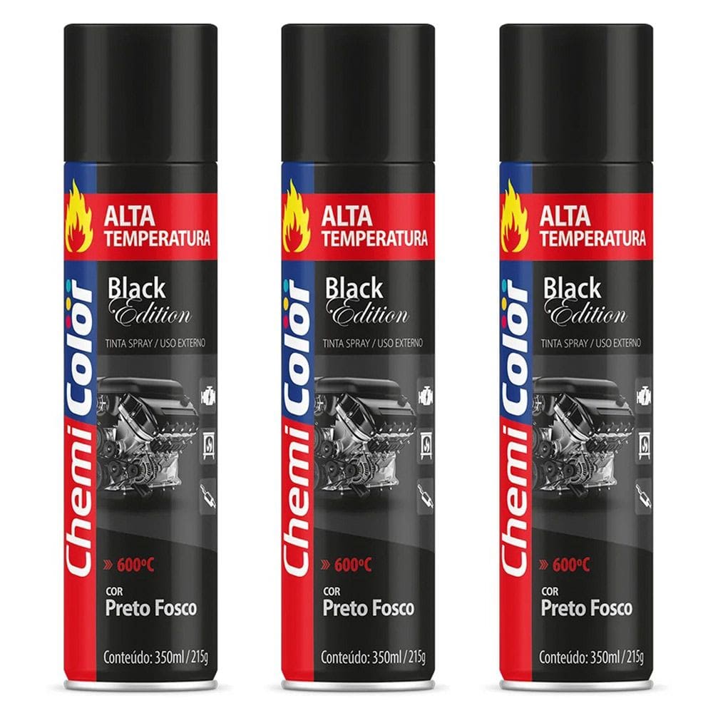 Kit 03 Tintas Spray 350ml Alta Temperatura Interno e Externo Secagem Rápida - Chemicolor