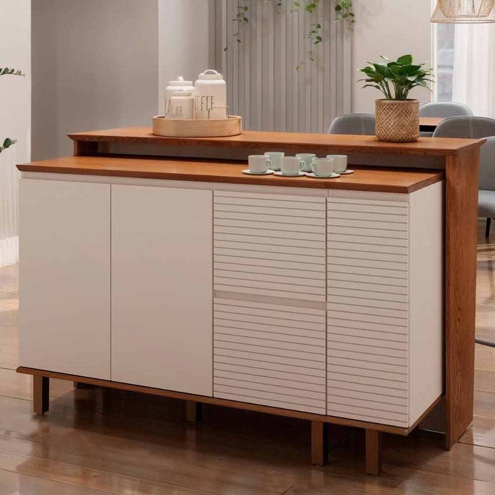 Bancada de Cozinha Genialflex Auris Com 2 Balcões Canela Off White