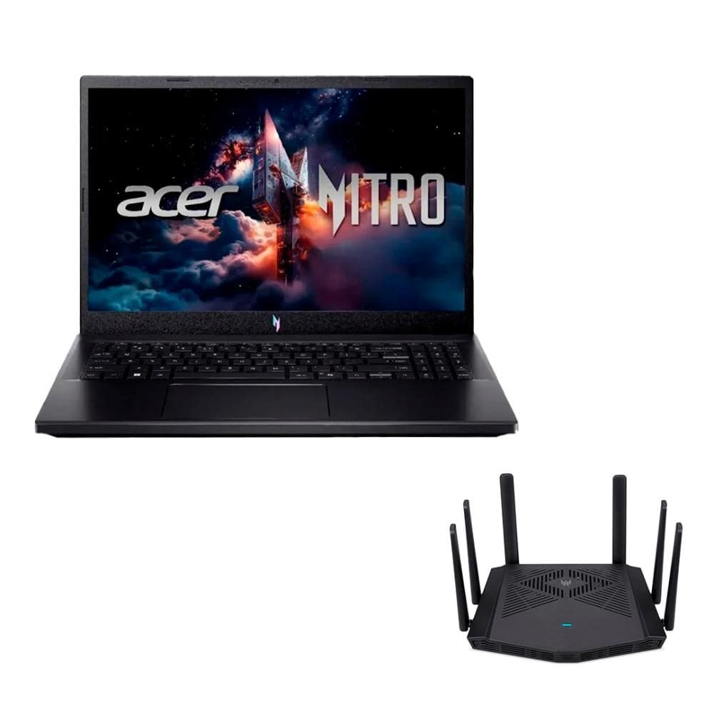 Notebook Gamer Acer  Nitro V15 I5-13420H 8GB 512GB SSD RTX 3050 6GB Linux 15.6” + Roteador Gamer Acer Predator Connect W6X Wi-Fi 6 Dual Band AX60