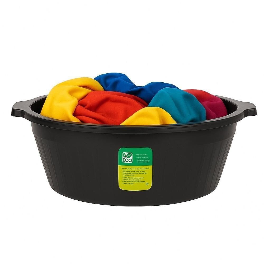 Bacia Grande Lava Roupa 20 Litros Balde Lavanderia Canelada Limpeza Tacho Com Alca Reforcada Redonda Preta