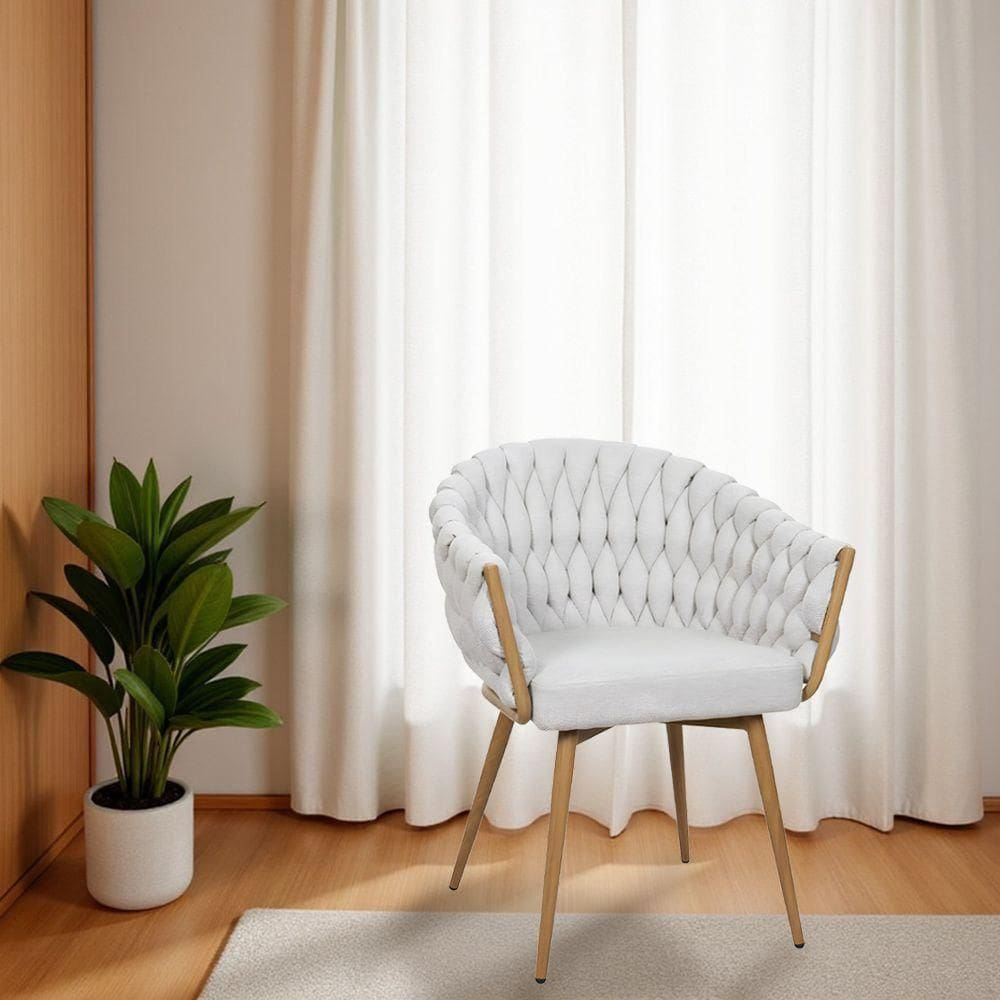 Cadeira De Aproximação Eloá Estrutura Aço Carbono Laminado Natural Com Estofado Linho Cru