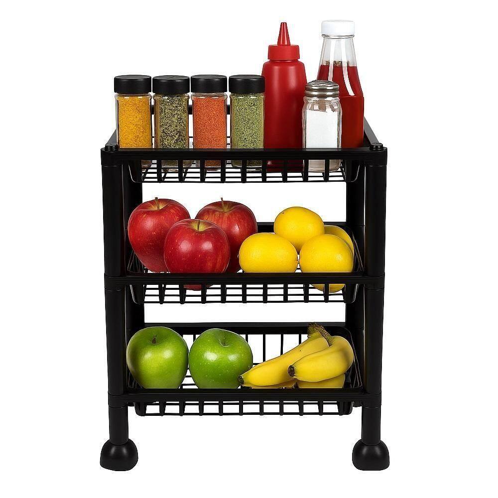Organizador Estante 3 Prateleiras Cesto Fruteira Tripla Multiuso Mesa Bancada Fruta Cosmeticos Brinquedos Banheiro Cozin