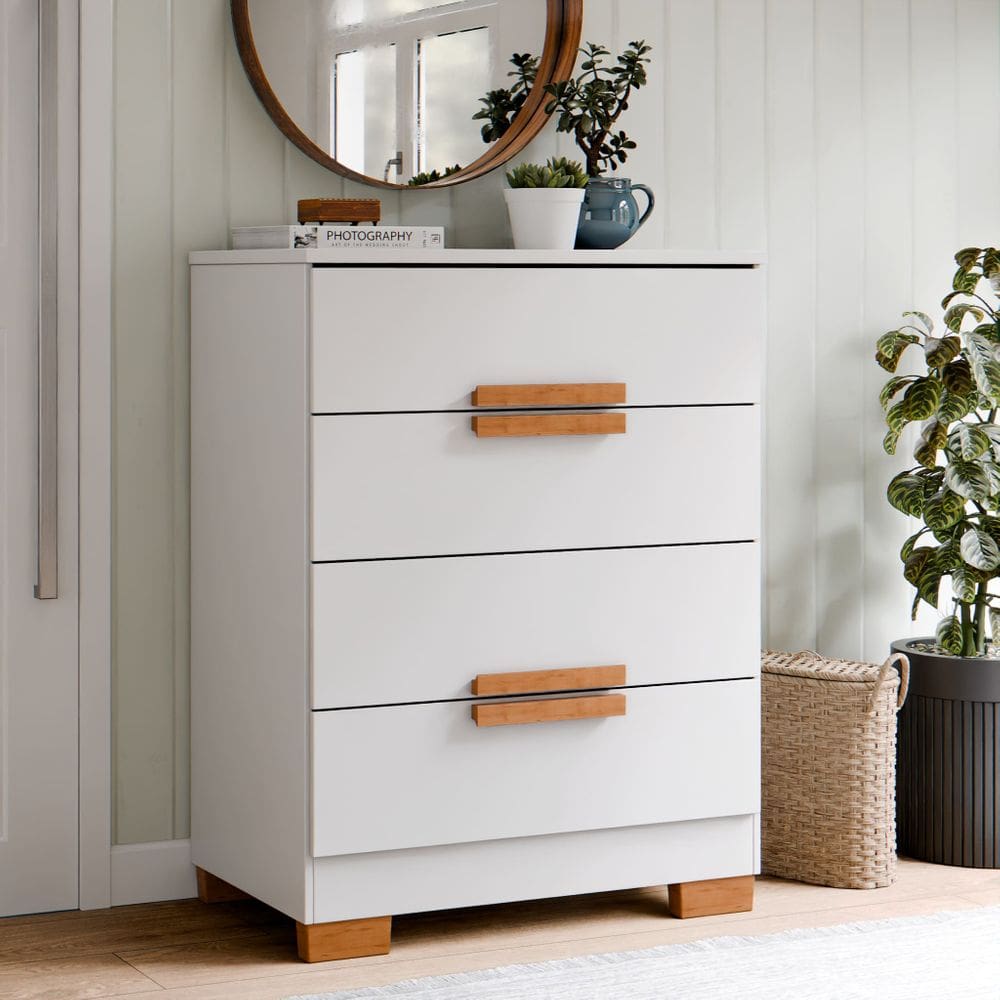 Cômoda 4 Gavetas com Amplo Espaço, Puxadores Sofisticados e Corrediças Telescópicas – Design Moderno para Quarto