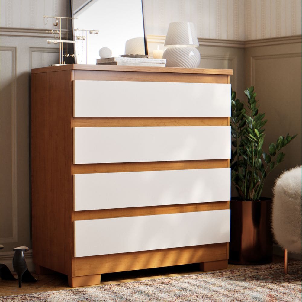 Cômoda 4 Gavetas para Quarto Espaçosa em MDP/MDF – Design Moderno, Ampla Organização de Roupas e Acessórios