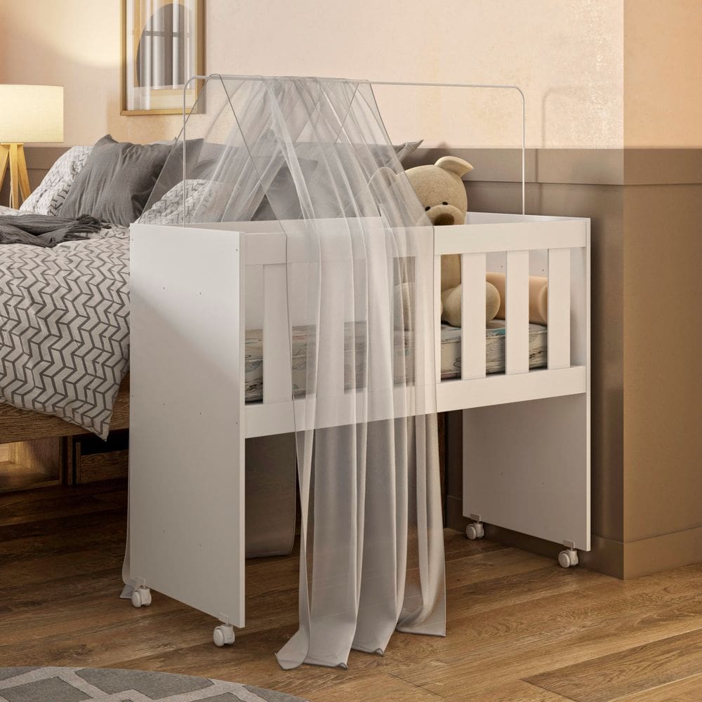 Berço Moisés Rubi 5 em 1 MDF com Colchão – Mini Berço Portátil com Rodízios, Escrivaninha e Mesa Multifuncional