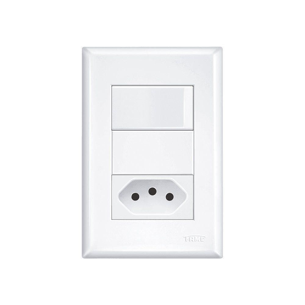 Interruptor Simples E Tomada 2p+t 10a Fame Evidence Com Placa 4x2 Branco