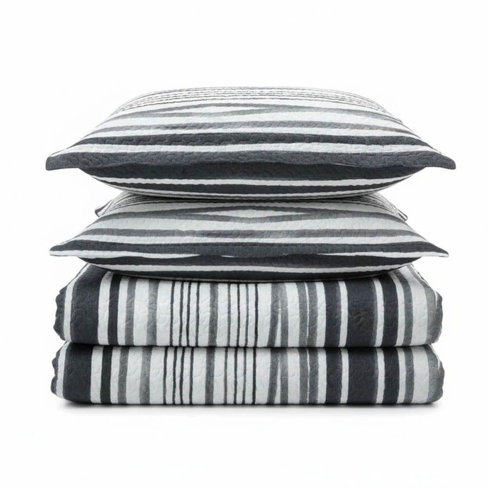 Kit Cobre Leito Colcha Magnus Casal 3 Peças Dupla Face Estampado Geométrico - Preto - 100% Poliéster