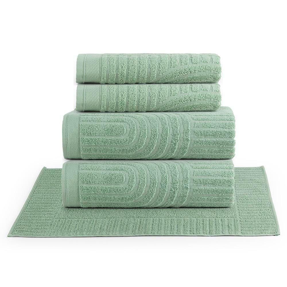 Jogo De Banho Toalhas Auri 100% Algodão Fio Penteado Macio 05 Peças Dunas - Verde Pistache