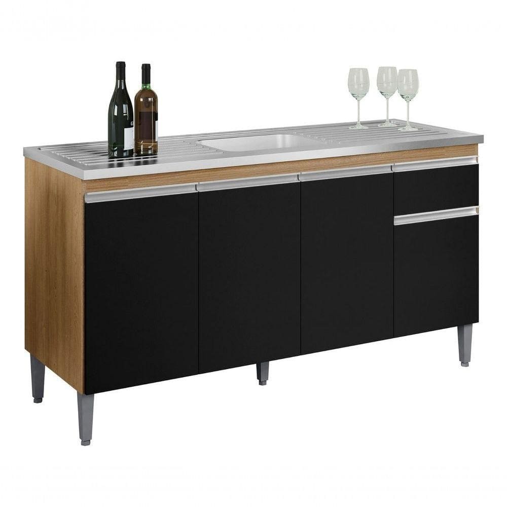 Multiuso Tatiane 150cm Am/pt Balcão Gabinete Ajl Móveis Cor Amêndoa/preto