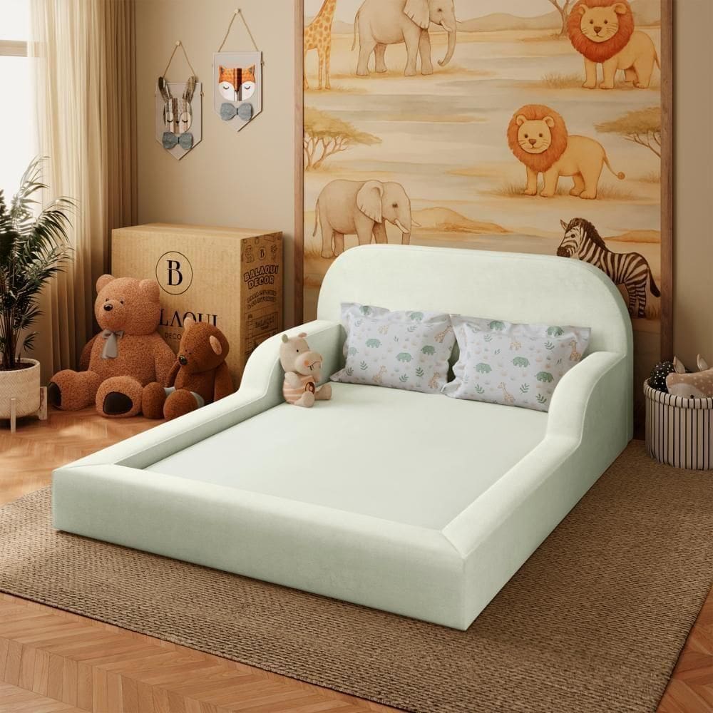Cama Colchão Casal Montessoriana Infantil Proteção Lateral Bege