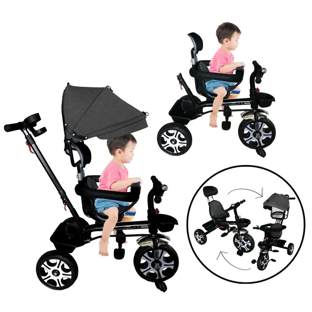 Triciclo Motoca Bicicleta 3 Rodas Infantil Passeio com Empurrador Pedal Capota Brinqway Bw302