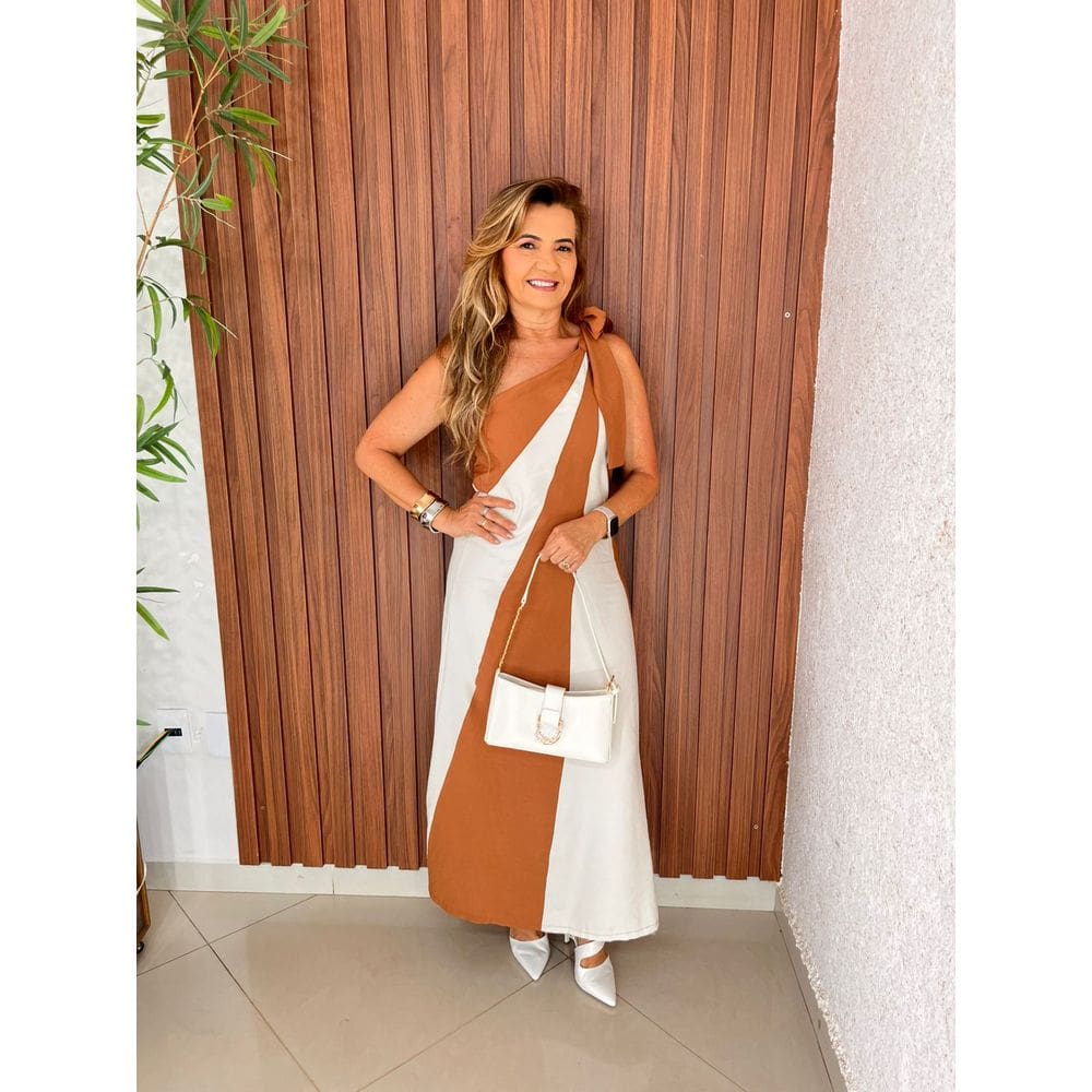 Vestido Midi Listras Assimetricas Fecho Em Ziper