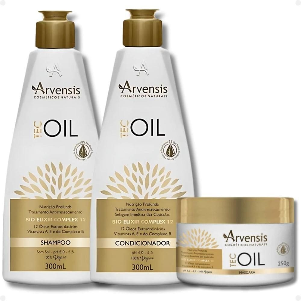 Kit Arvensis Tec Oil: Shampoo 300ml, Condicionador 300ml e Máscara 250g