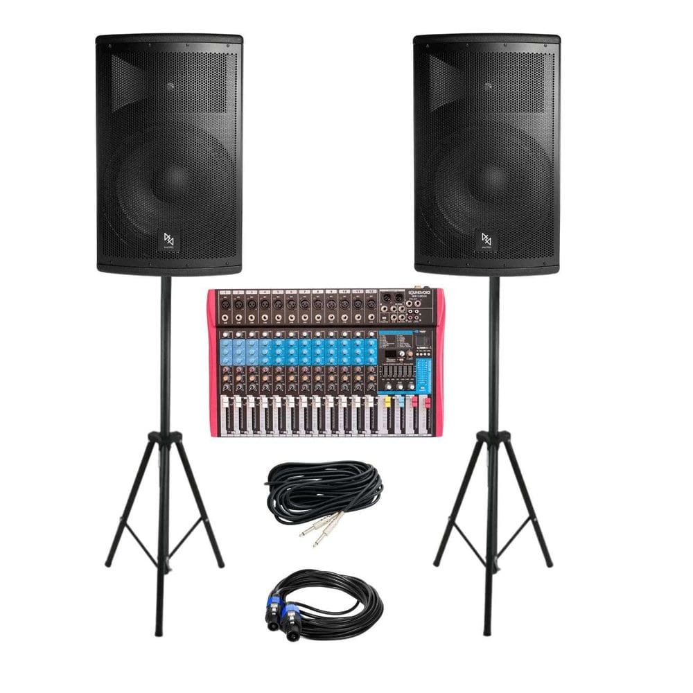 Kit Caixa de Som Ativa + Passiva MK-15 + makpro