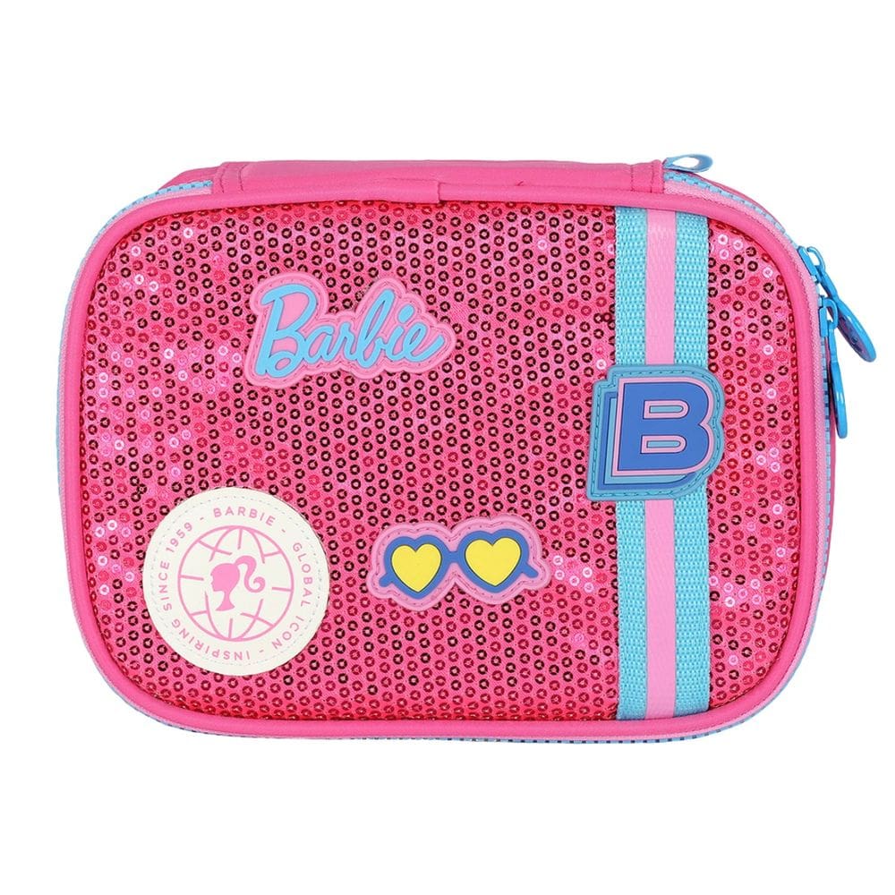 Estojo Escolar Box Barbie Pink Paetê 100 pens Infantil