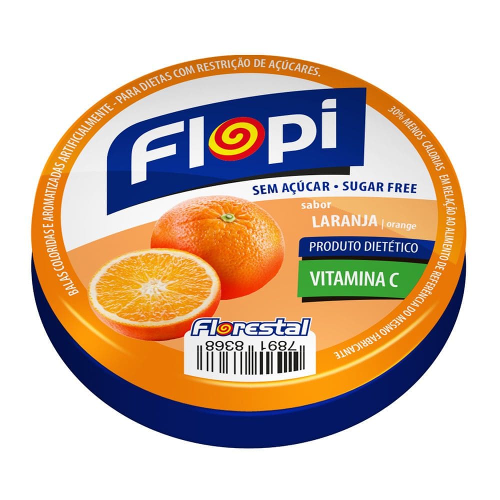 Balas Flopi Diet Sabor Laranja com Vitamina C 40g