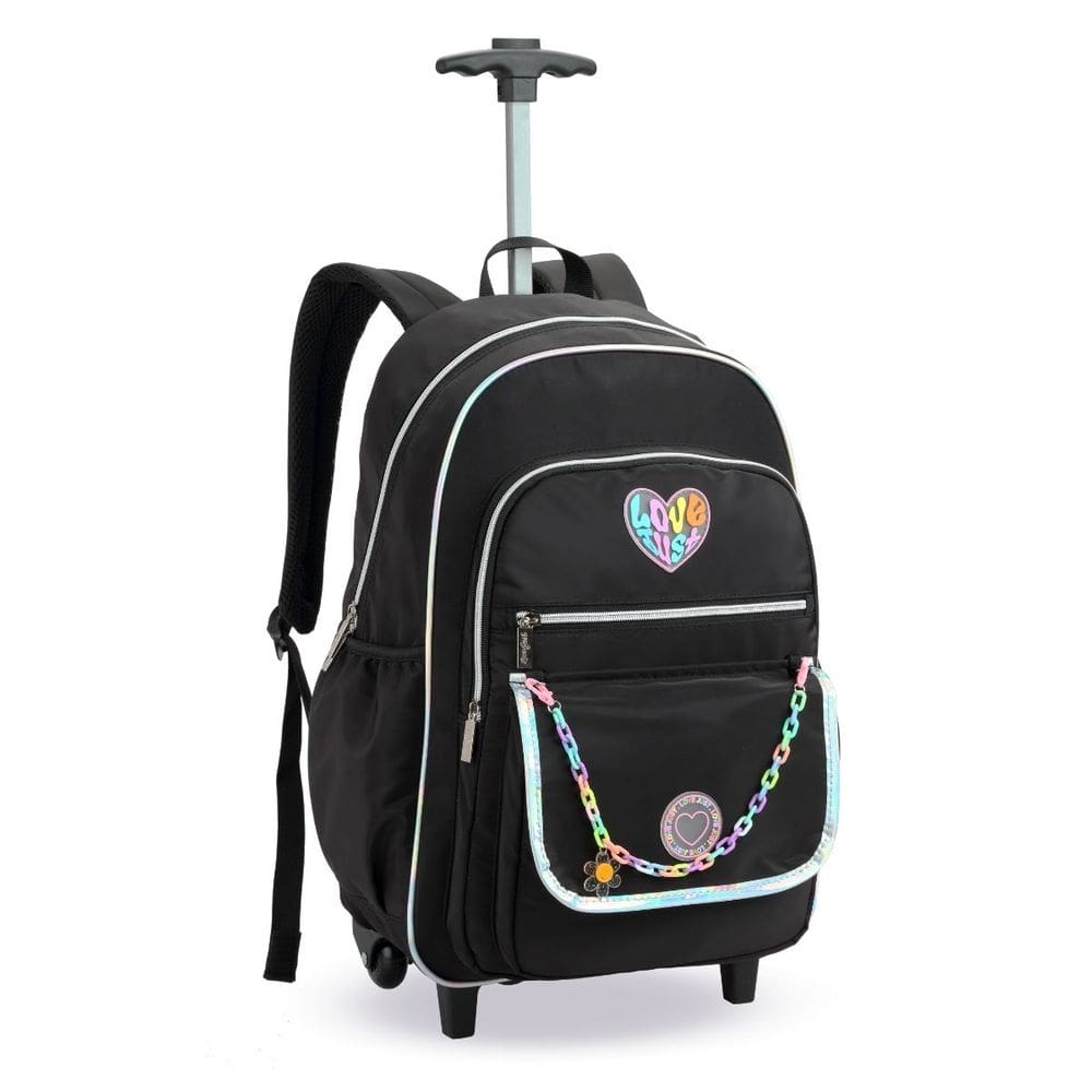 Mochila Escolar com Rodas 4 Divisórias Chaveiro Resistente Tendência Kawaii Juvenil Volta as Aulas