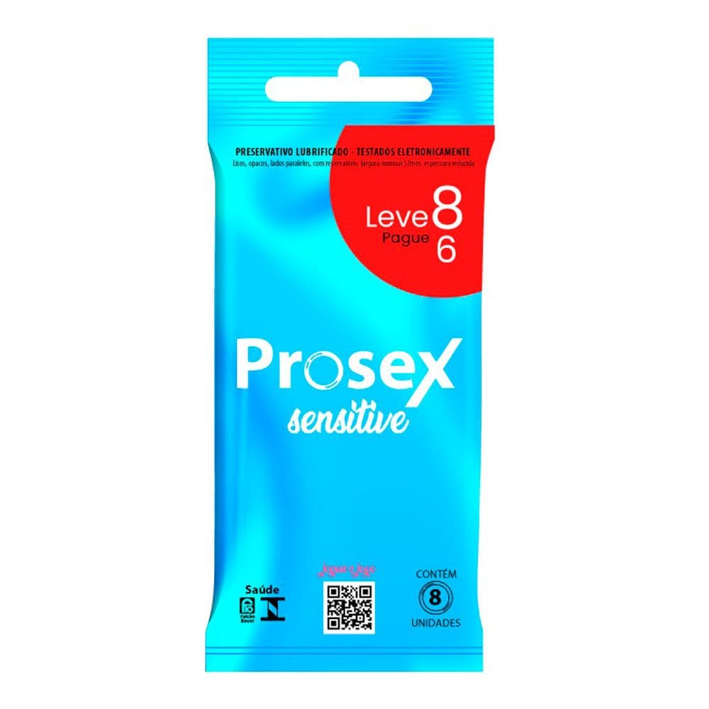 Preservativo Prosex Sensitive Lubrificado Leve 8 Pague 6 Unidades