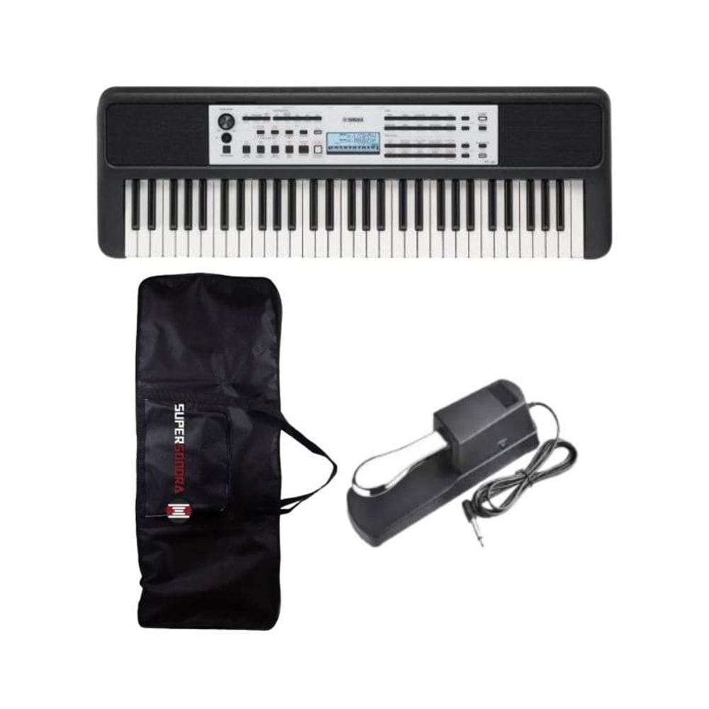 Kit Teclado Yamaha YPT-380 Portátil Preto + Capa + Pedal Sutein