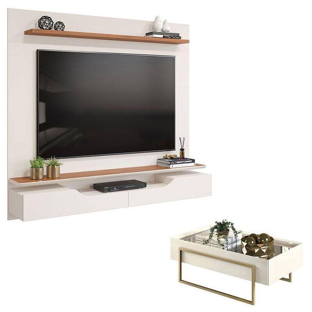 Painel Para Tv Levi Off White Freijó E Mesa De Centro Pilar Off White – Dj Móveis