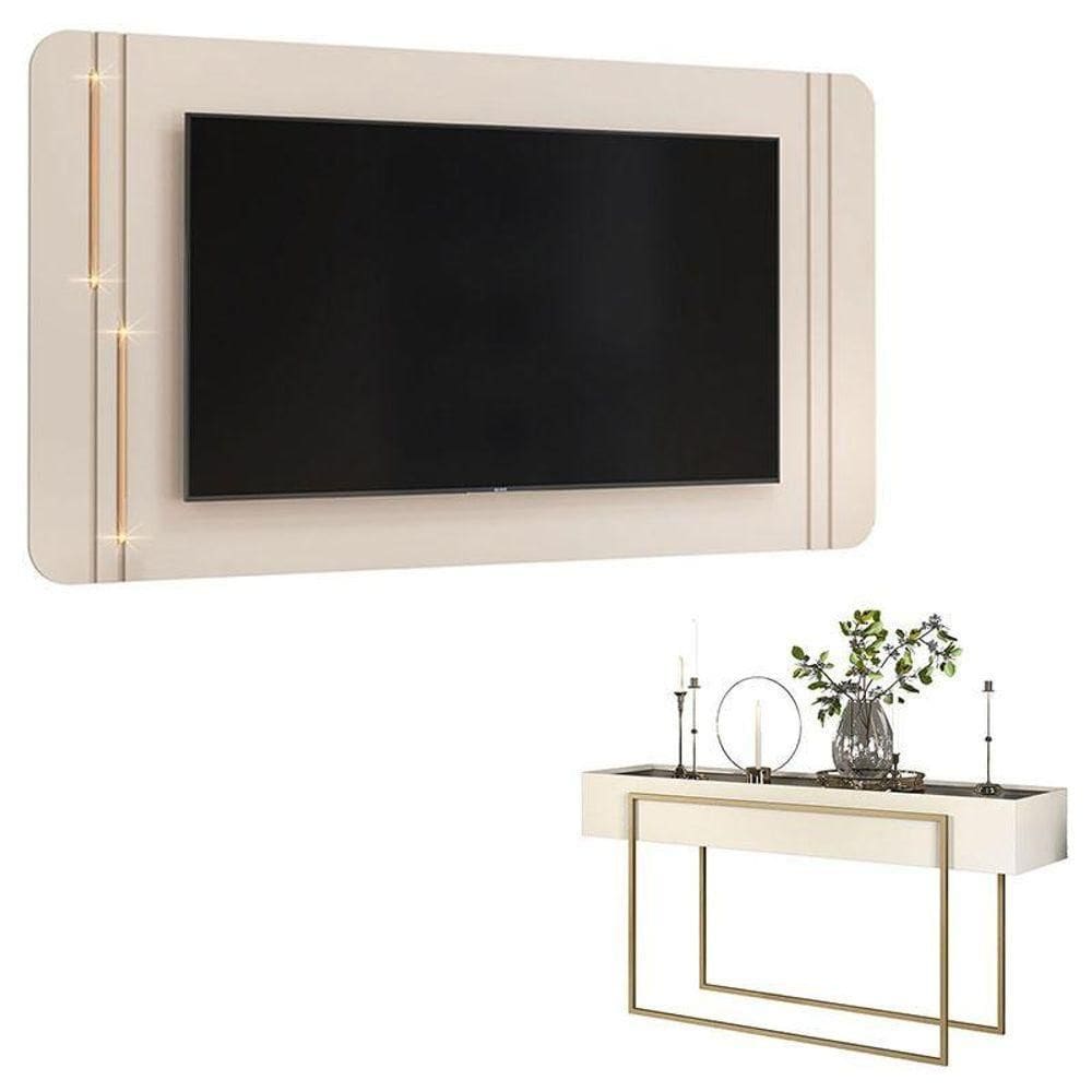 Painel Para Tv Suspenso Ariana E Aparador Para Sala Suri Off White – Dj Móveis