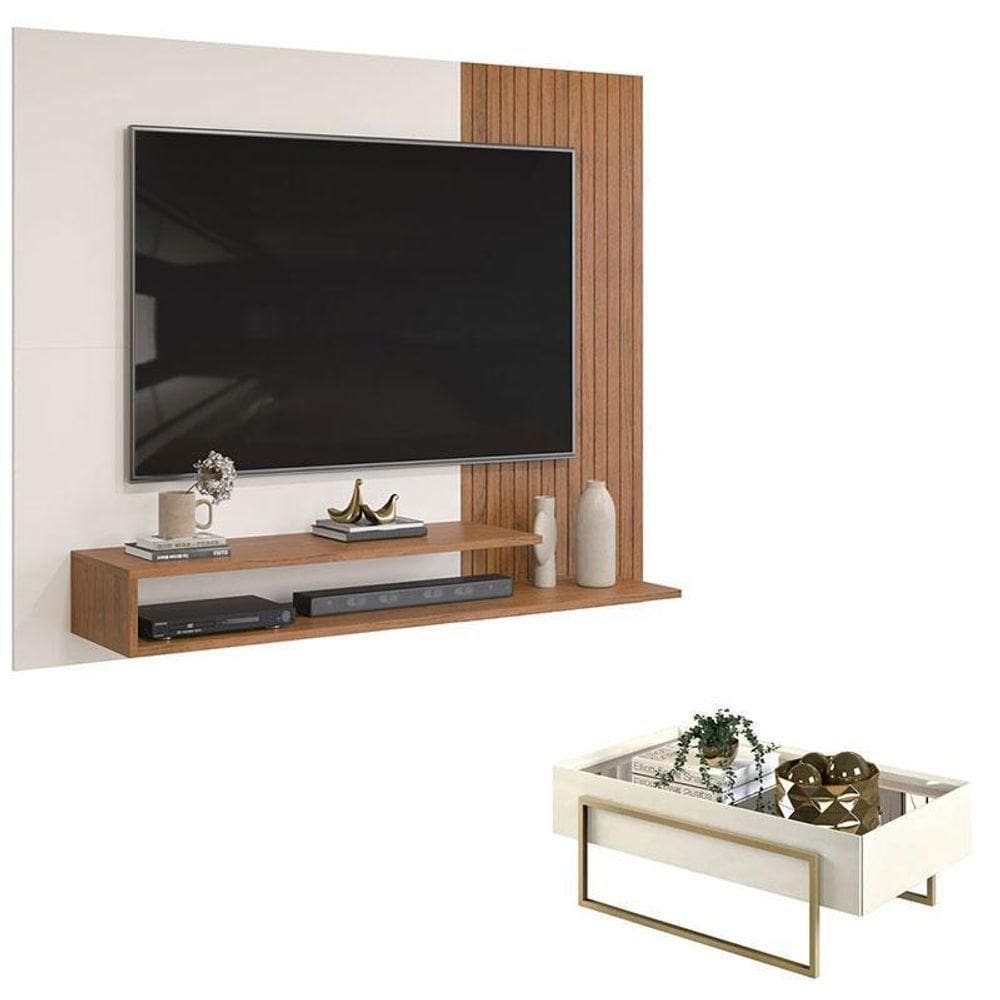 Painel Para Tv Nando Freijó Off White E Mesa De Centro Suri Off White – Dj Móveis