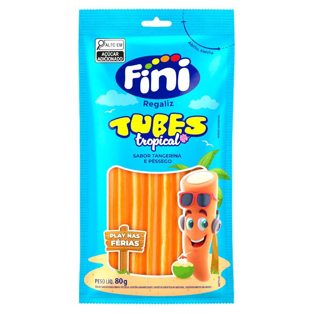 Balas Fini Tubes Tropical Sabor Tangerina e Pêssego 80g