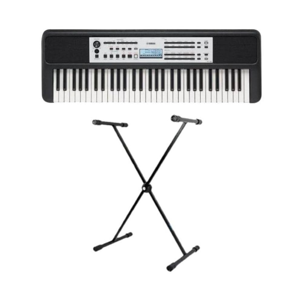 Kit Teclado Yamaha YPT-380 Portátil Preto + Suporte
