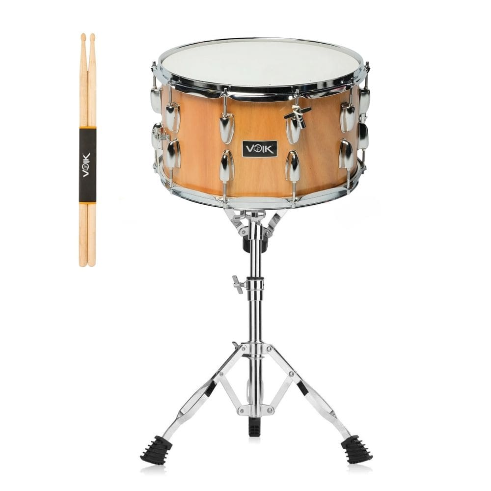 Caixa Bateria 14x8 CB14 Wood Tone Com Suporte + Baqueta Voik