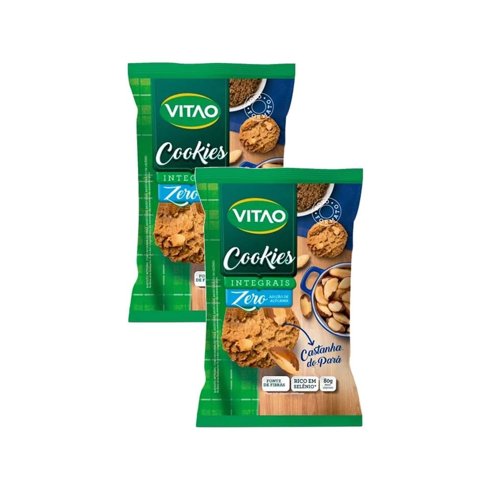 Kit 2 Cookies Integrais Vitao Castanha do Pará Zero Açúcares 80g