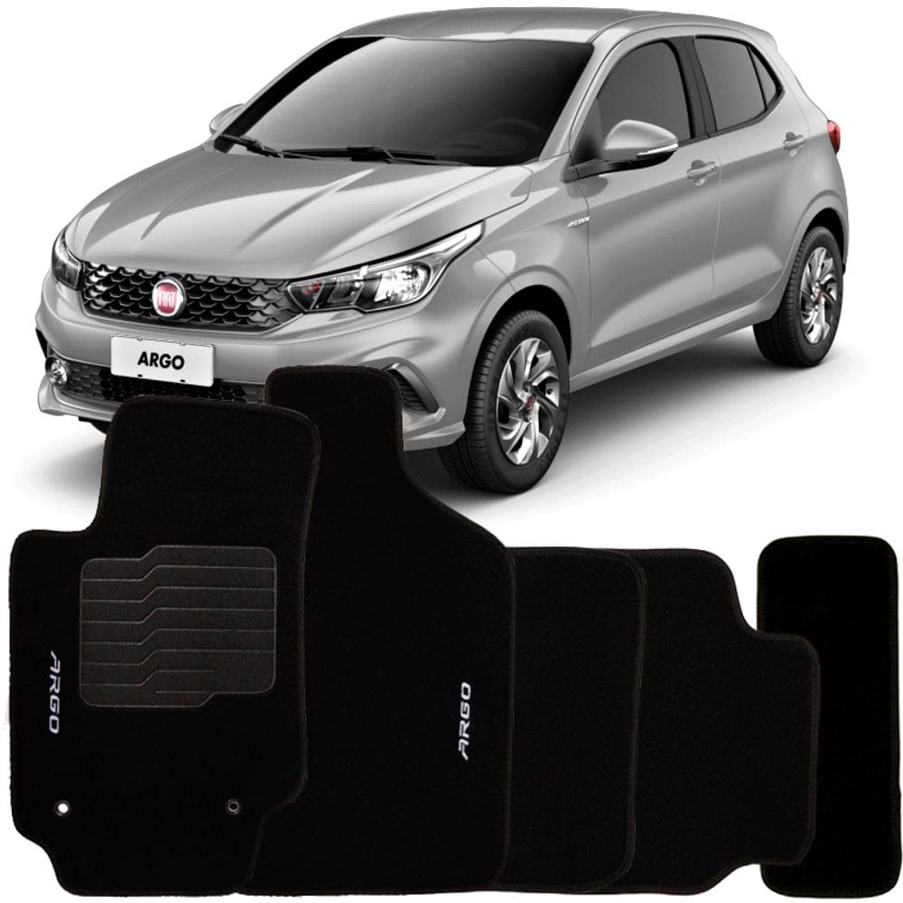Tapete Carpete Argo 2017 à 2025 Preto Logo Bordado Jogo 5 Peças Personalizado Automotivo