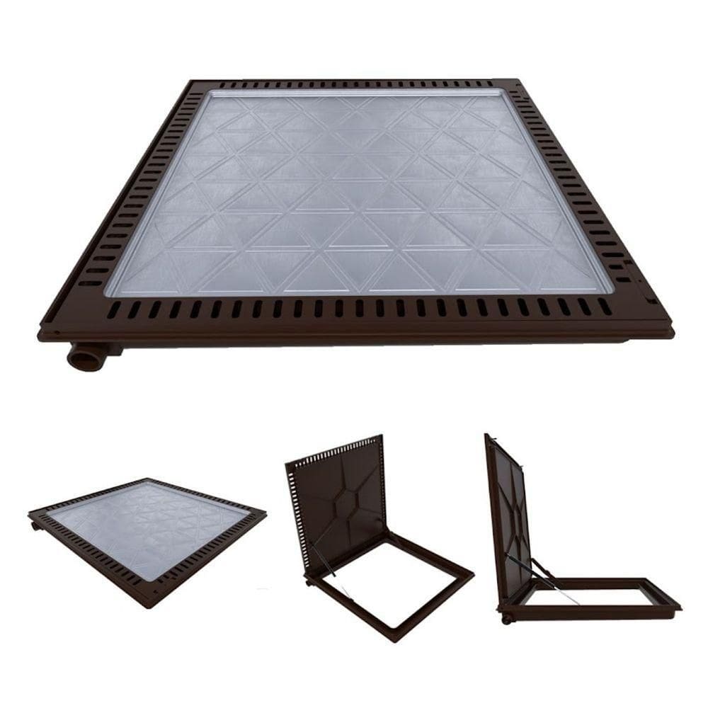 Tampa Piscina Ventilada Casa Máquina 80x80cm Rebaixo Marrom