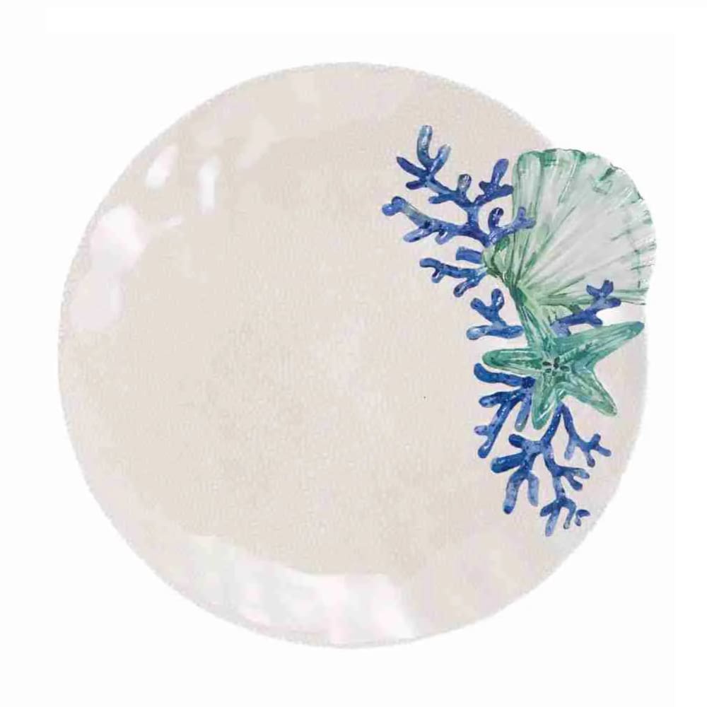 Prato Raso de Melamina Bege Marítimo Concha Azul 28cm Entrecasa
